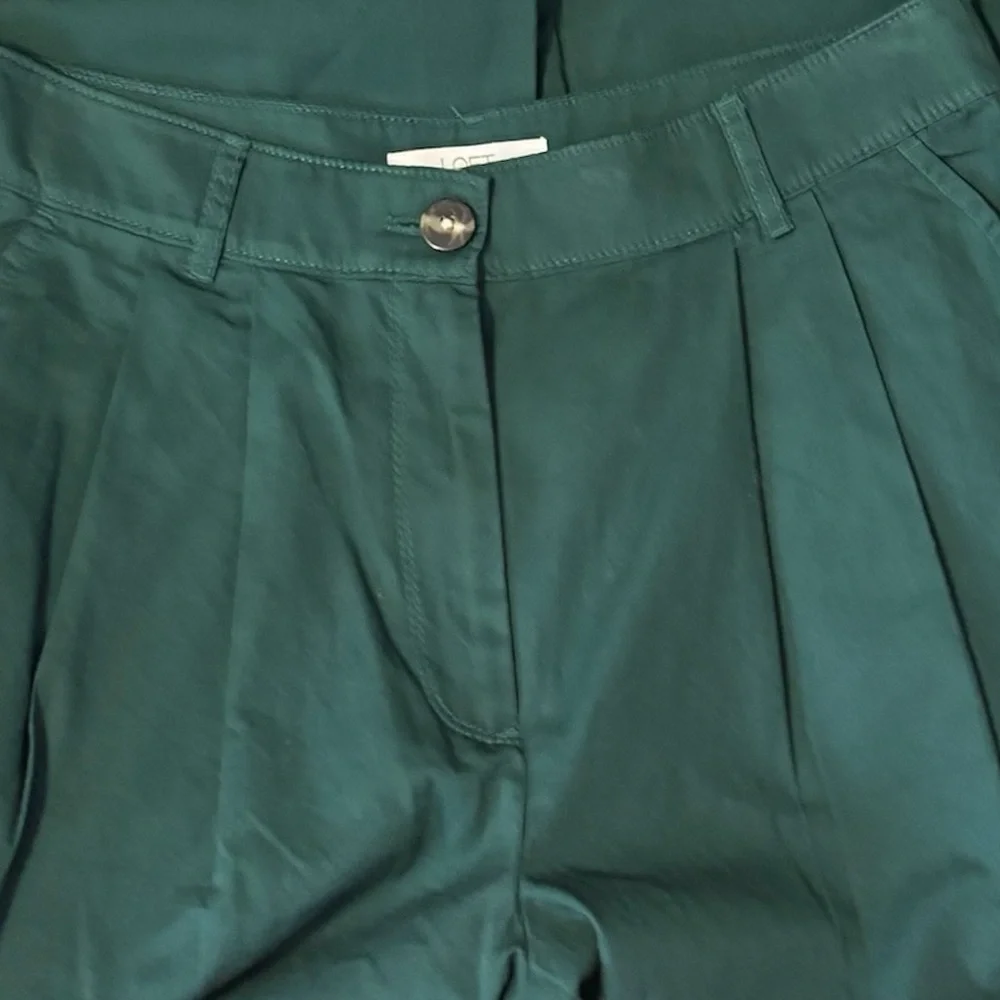 Loft Cotton Poplin Trousers Ultra Wide Leg Pleated Alpine Green Women’s Size 6